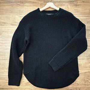 Zesica Black Waffle Knit Scalloped Sweater